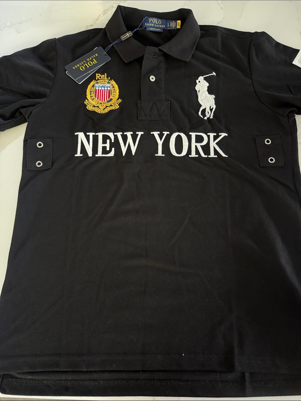 Polo by Ralph Lauren Black Polo with White NEW YORK Embroidery & Crest